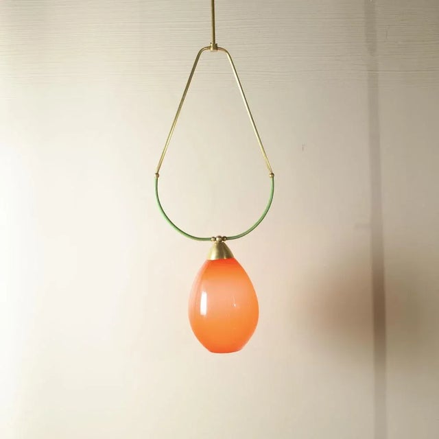Pendant with Brass Scales-Shaped Frame & Thick Murano Glass Diffuser in Red-Purple For Sale - Image 6 of 10