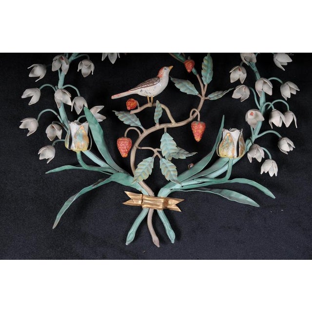 Antique Painted Wrought Iron Wall Candleholders with Lily of the Valley, Set of 2 For Sale - Image 6 of 18