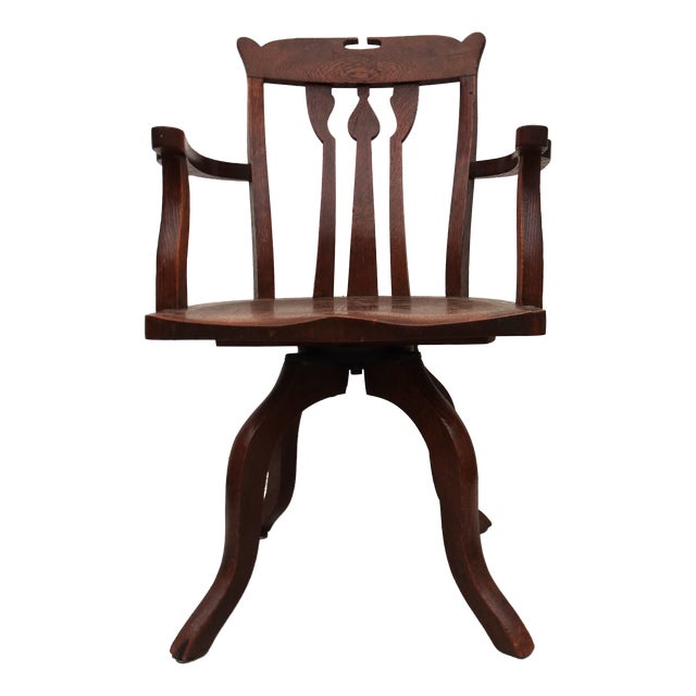 Antique Art Nouveau Swivel Chair in Oak, 1890s For Sale