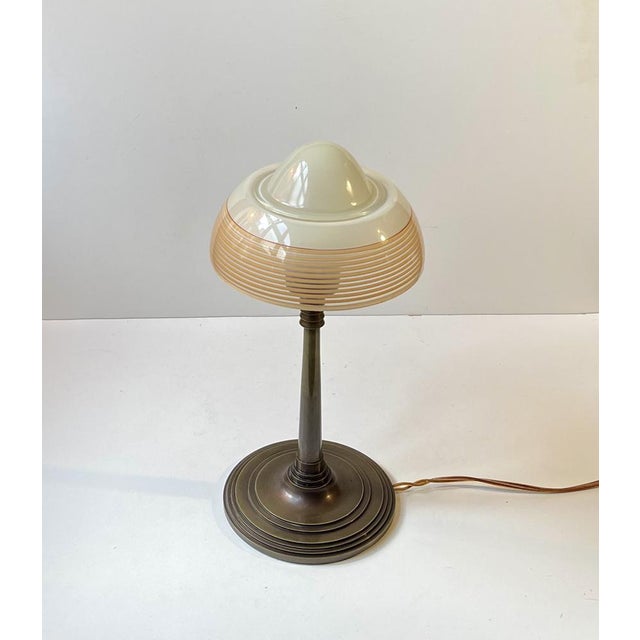 Art Deco Table Lamp in Bronze and Striped Glass from Fog & Mørup, 1930s For Sale - Image 12 of 12