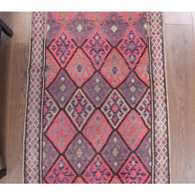 1970s 1970s Vintage Turkish Hand-Knotted Wool Cotton Pink Runner Rug For Sale - Image 5 of 10