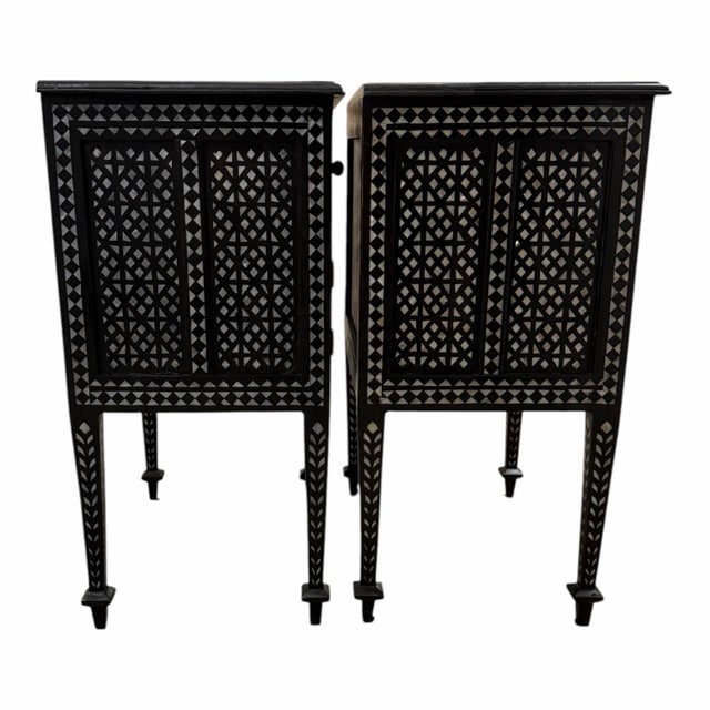 Contemporary Pair of Studio a Home by Global Views “Bhawana” Mother of Pearl Inlay Nightstands For Sale - Image 3 of 9