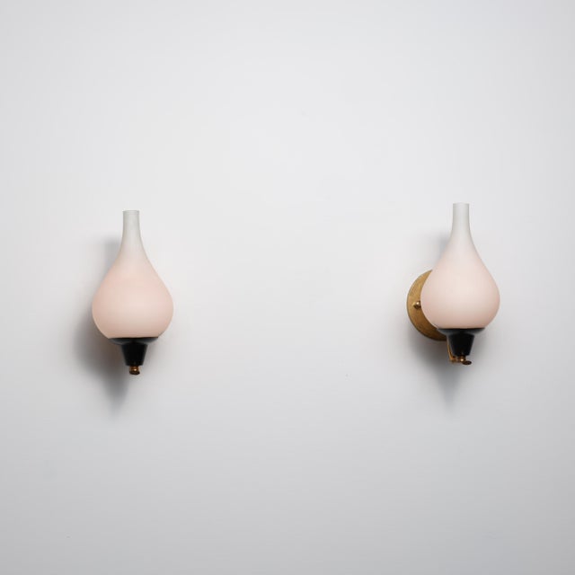 Black Vintage Italian Wall Sconces in Brass and Opaline Glass, 1950s, Set of 2 For Sale - Image 8 of 10