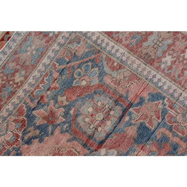 Antique Persian Tabriz Gallery Rug With Large Scale Florals in Medium Blue Field For Sale - Image 14 of 14