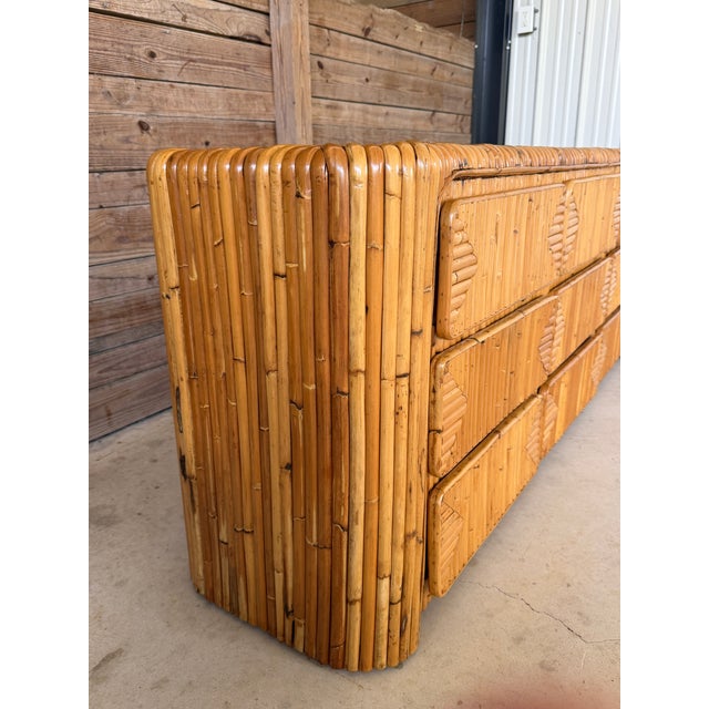 1980s Vintage Restored Waterfall Split Rattan 9-Drawer Dresser For Sale - Image 5 of 12