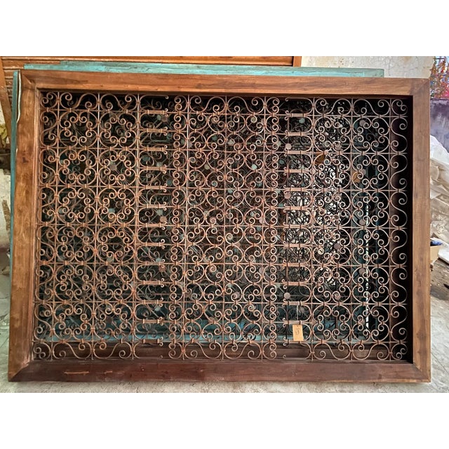 Vintage Large Wood Framed Open Iron Screen For Sale In Los Angeles - Image 6 of 7
