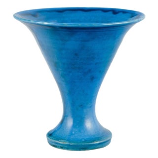 Trumpet-Shaped Turquoise Glazed Ceramic Vase from Kähler, Denmark, 1940s For Sale