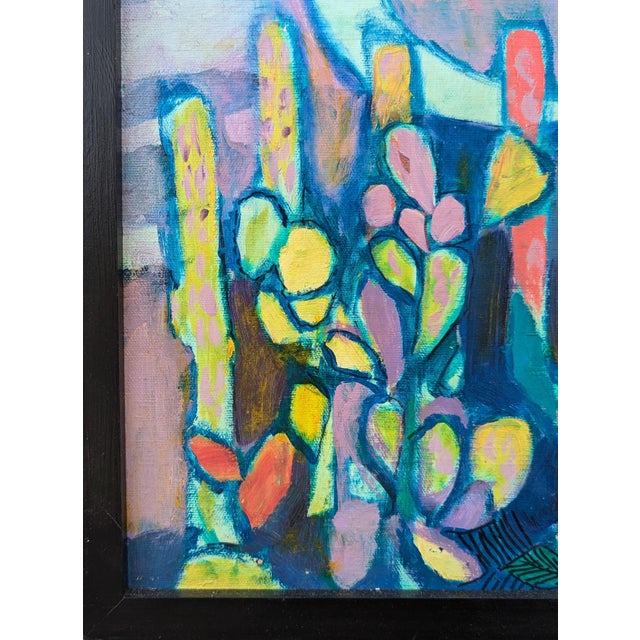 Textile David Adickes "Crescent and Cactus" Modern Abstract Colorful Desert Night Landscape Painting, 1980's For Sale - Image 7 of 10