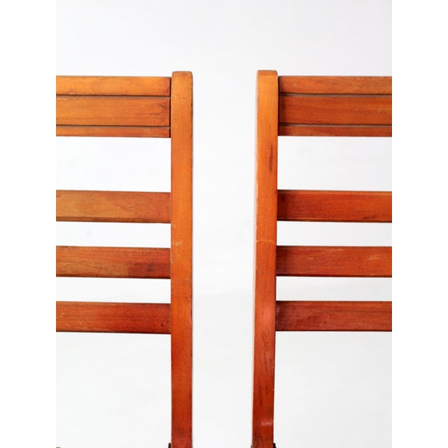 Vintage 1950s Wooden Folding Chairs With Green Upholstered Seats Pair For Sale - Image 6 of 13