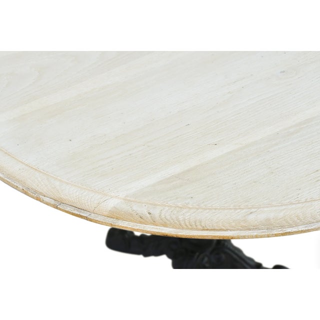 Beige Matthew Izzo Home Avignon Round Lightly Distressed Oak Bistro Table With Cast Iron Base For Sale - Image 8 of 9