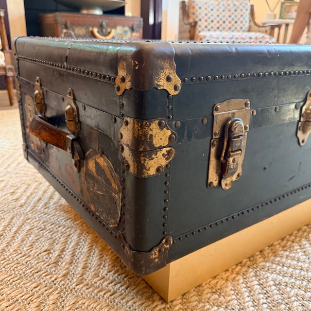 Black Vintage R.L. Macy Steamer Trunk on Base For Sale - Image 8 of 14
