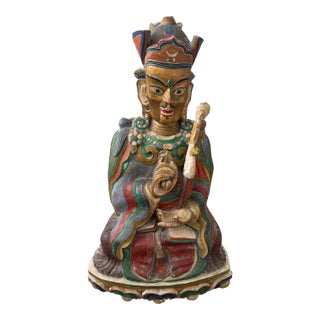 Wooden Polychrome Statue of Karma Paksi the Second Karmapa For Sale