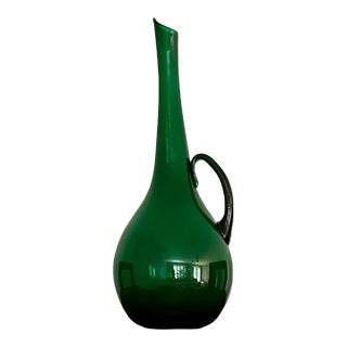 1970's Blenko Decanter Hand Blown Glass - Winslow Anderson - Scarce Chianti Green For Sale