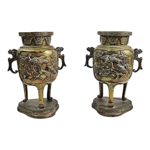 Late 19th Century Japanese Bronze Censers- a Pair