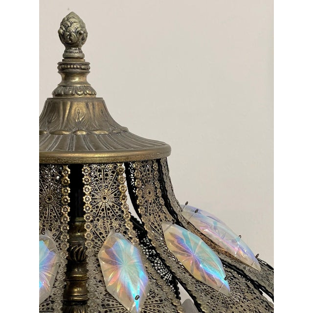 Vintage 38” Hollywood Regency Brass & Marble Prism Lamp For Sale In New York - Image 6 of 10