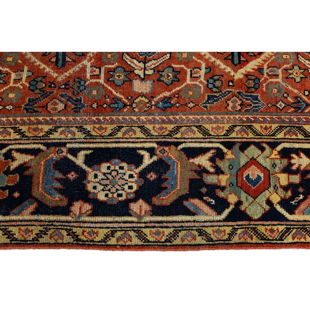 10x12 Antique Handmade Persian Mahal Rug - Large Scale Red & Blue Wool Carpet For Sale - Image 9 of 10