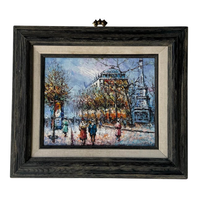 Vintage P.Sanchez Paris Street View Oil Painting, Framed For Sale