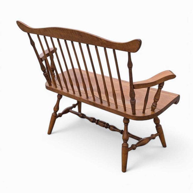Vintage Wooden Bench – Spindle Back Bench, Classic Farmhouse Style, Elegant Seating, Rustic Home Furniture For Sale - Image 11 of 17