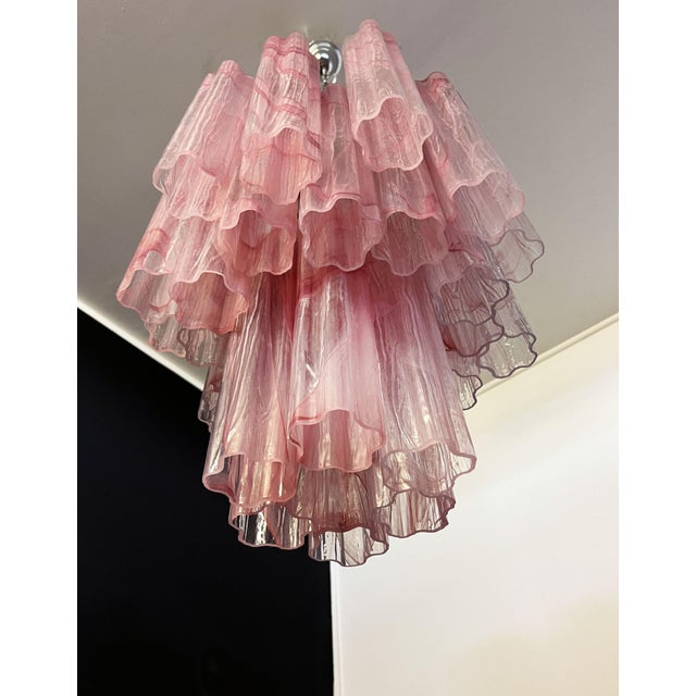 Vintage Glass Tube Chandelier with 30 Albaster Pink Glasses, 1990s For Sale - Image 17 of 18