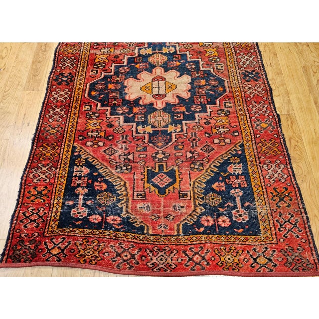 Vintage Persian Malayer Area Rug, Hand-Knotted Wool, Geometric Tribal Pattern, 4x6, Red & Blue For Sale - Image 11 of 16