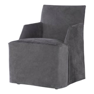 Tara Shaw for Century Furniture Stefano Skirted Chair - Charcoal Suede For Sale