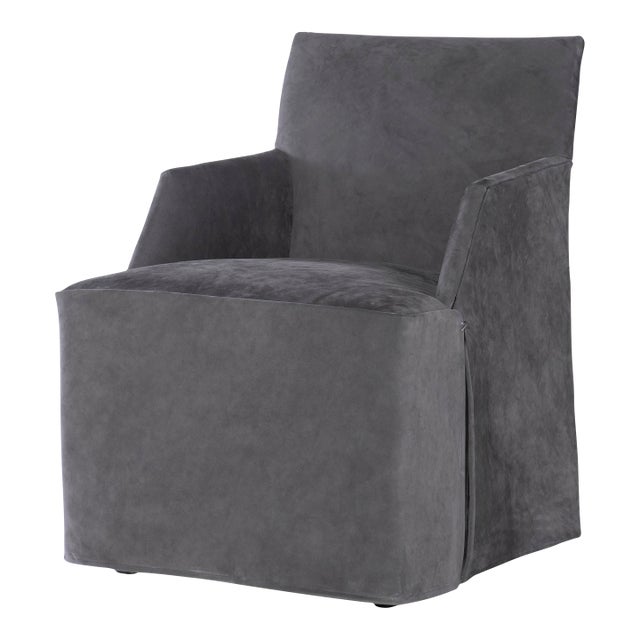 Tara Shaw for Century Furniture Stefano Skirted Chair - Charcoal Suede For Sale