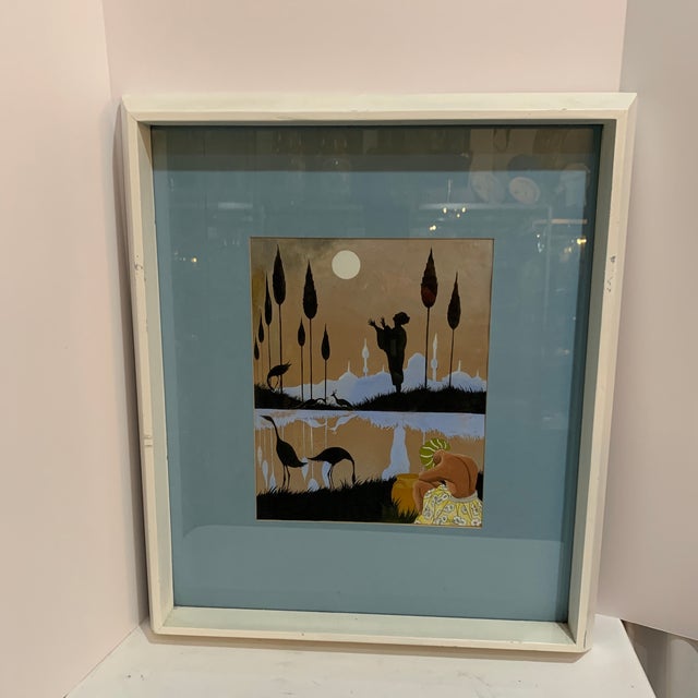 Glass 1960s Vintage Mixed Media Persian Painting For Sale - Image 7 of 7