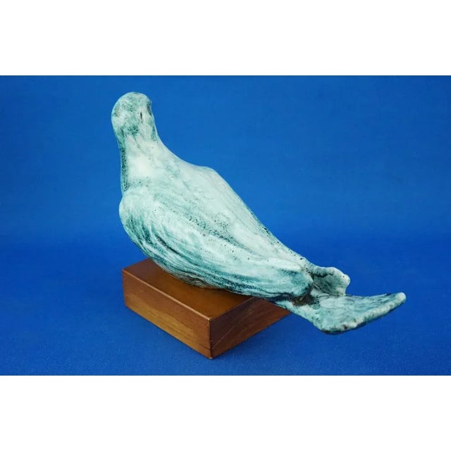 Ceramic Ceramic Dove Sculpture with Wooden Base by Giuseppe Rossicone, Italy, 1970s For Sale - Image 7 of 18