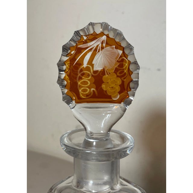Vintage Orange Cut to Clear Czech Bohemian Crystal Glass Liquor Decanter Bottle For Sale - Image 4 of 12