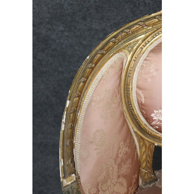 Fantastic Pair of Giltwood Corbeille Form French Louis XVI Salon Bergere Chairs For Sale - Image 12 of 12