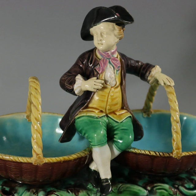 Rare Minton Majolica Figure With Baskets For Sale - Image 9 of 12
