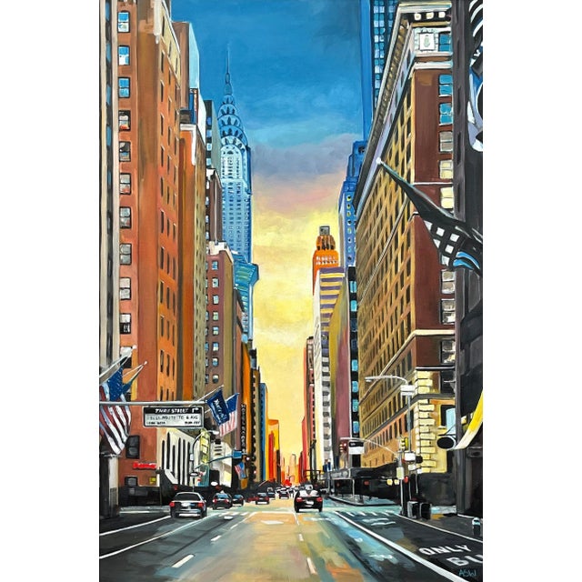 Chrysler Building 42nd Street New York City at Sunset With Golden Yellow Sky by Contemporary British Artist For Sale - Image 11 of 12