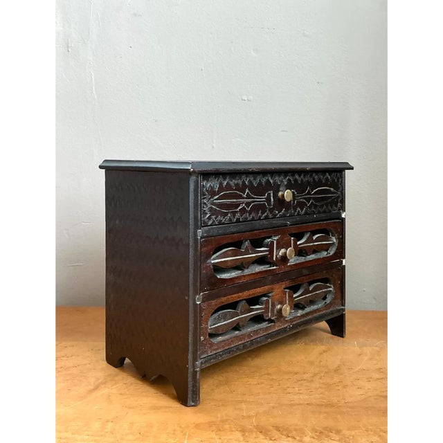 Vintage Carved Wood Miniature Chest For Sale - Image 4 of 12