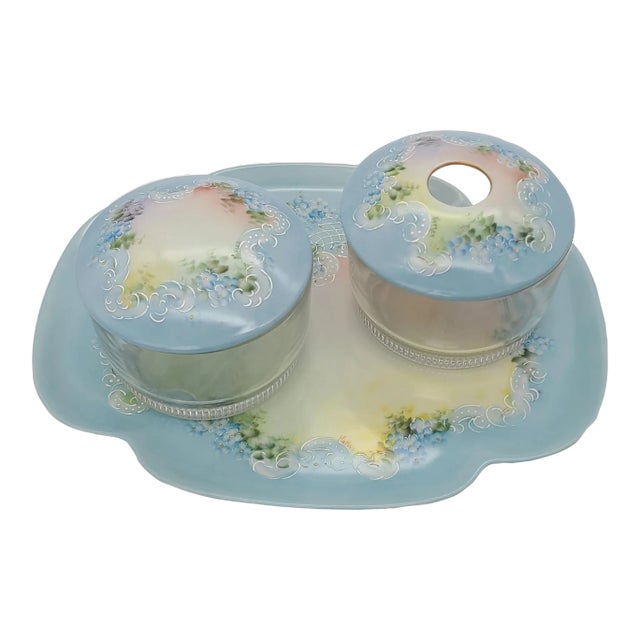 Antique Hand Painted Vanity Set, Haviland, France - 3 Pieces Set For Sale