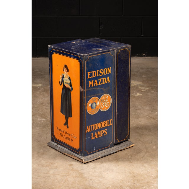 Industrial Early 20th Century Tin Litho Mazda-Edison Lamp Mercantile Display For Sale - Image 3 of 7