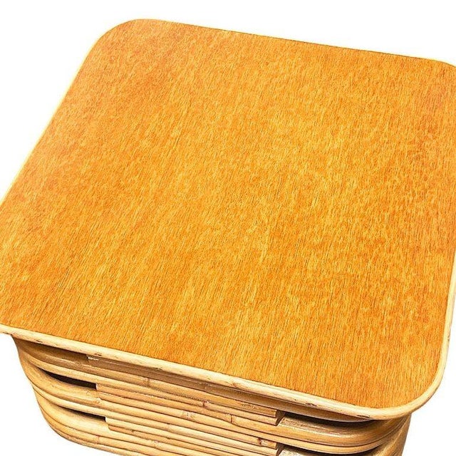 Restored Mid-Century Stacked Rattan Coffee Table W/ Rattan Wrapped Mahogany Top For Sale In Los Angeles - Image 6 of 7