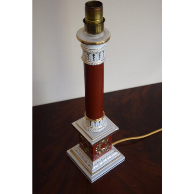 Metal Italian Red and Gold Ceramic Column Table Lamp, 1950s For Sale - Image 7 of 13