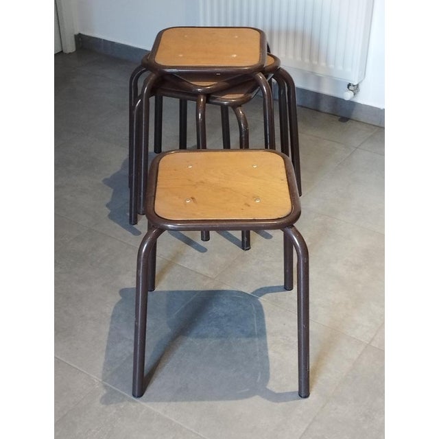 Vintage Industrial Stackable Bar Stools from Mullca, France, 1950s, Set of 4 For Sale - Image 9 of 18