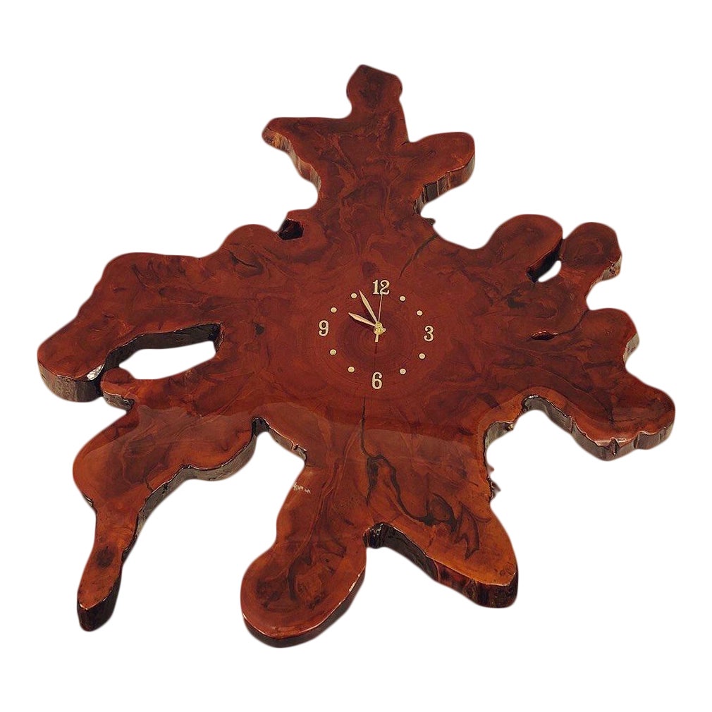MidCentury Large BurlWood Wall Clock Chairish