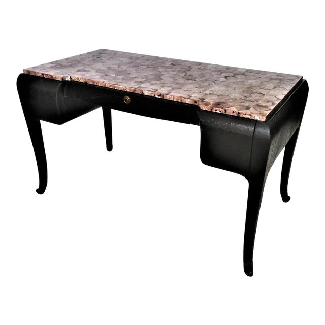 Art Deco Style Maitland-Smith Faux Ostrich Leather Writing Desk For Sale