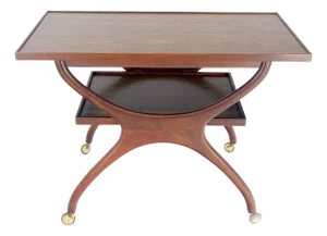 Rare Vladimir Kagan Solid Walnut Laminate Top Rolling Serving Tea Cart Bar