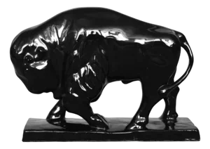 Large Mid-Century Scandinavian Modern Black Porcelain Bison Figurine, 1960s