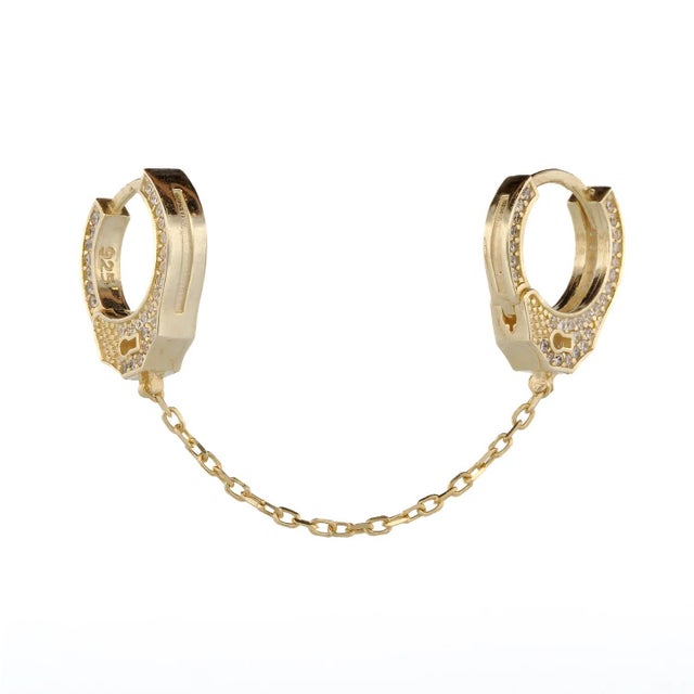 Metal Gold & Diamond Handcuff Design Earring For Sale - Image 7 of 7
