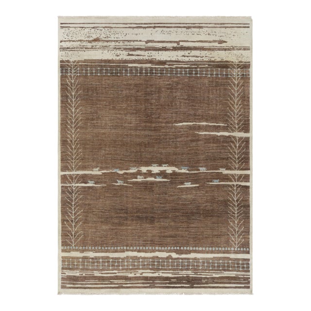 Rug & Kilim’s Moroccan-Inspired Rug, Rich Brown and Cream Primitivist Geometry For Sale