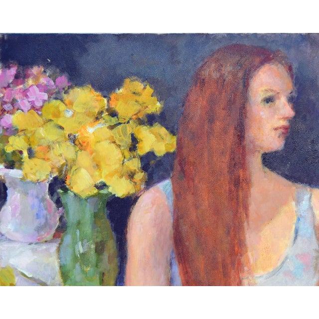 Figurative Vintage Portrait of Red Headed Woman With Yellow Roses by Patricia Emrich Gillfillan For Sale - Image 3 of 4