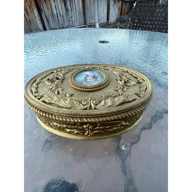 1850's French Bronze Portrait Box with hand painted portrait under glass signed by the artist. This box is in amazing...