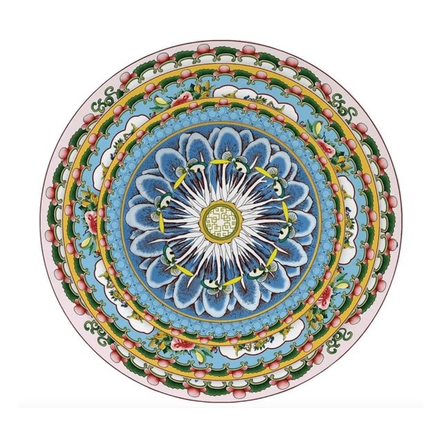 Famille Rose Bone China Plate Set – Chinoiserie Floral Mixed Sizes (Set of 4 For Sale - Image 4 of 4