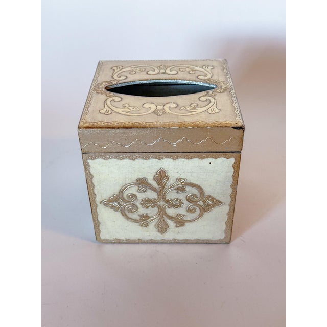 Hollywood Regency Vintage Silver Leaf Florentine Tissue Box Cover For Sale - Image 3 of 7