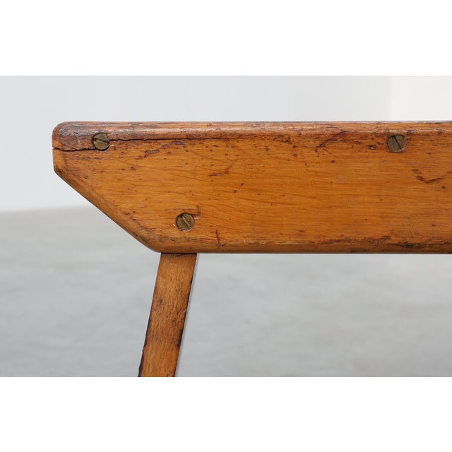 Rustic Pine Stool with Cut-Out Trestle Legs, Sweden, 1920 For Sale - Image 4 of 17