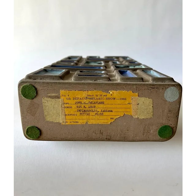 Ceramic 1960s John W Delaplane Indiana Modernist Pottery Matte Bottle Vase With Mosaic Decoration For Sale - Image 7 of 8